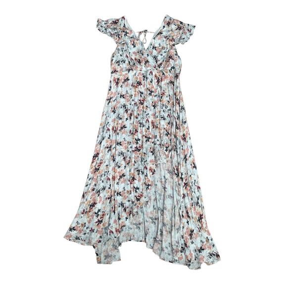 Torrid Maxi Gauze Walk-Through Dress Asymmetrical Floral Plus Sz 1 White/Orange - Picture 2 of 13